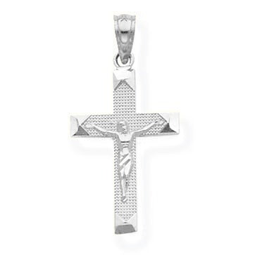 Beveled Tipped Crucifix Pendant - Silver/Stainless