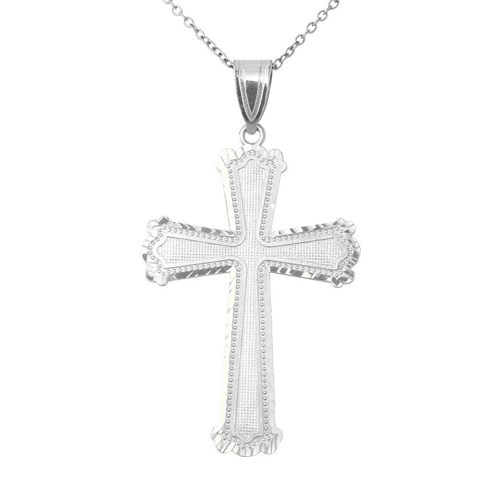 Diamond-cut Diagonal Lined Cross Pendant - Silver/Stainless