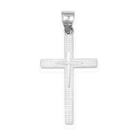 Diamond -Cut Latin Cross Pendant - Silver/Stainless