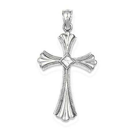 Diamond-cut Rhodium Cross Pendant - Silver/Stainless