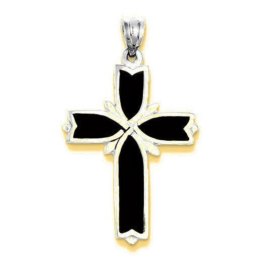 Enameled Latin Cross Pendant - Gold with Silver Accents