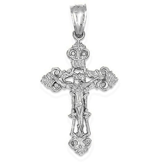 INRI Fleur De Lis Crucifix Pendant - Silver/Stainless