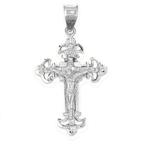 INRI Fleur De Lis Crucifix Pendant - Silver/Stainless