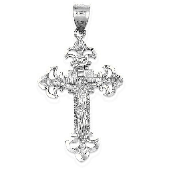 INRI Fleur De Lis Crucifix Pendant - Silver/Stainless