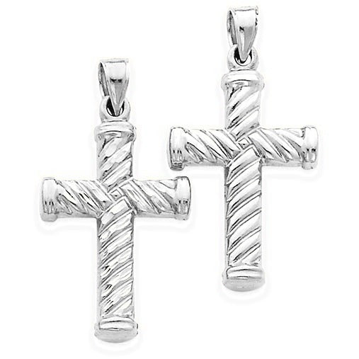 Reversible Diamond-cut Cross Pendant - Silver/Stainless