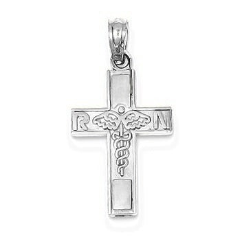 RN & Caduceus Cross Pendant - Silver/Stainless