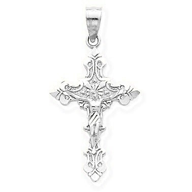 Satin w/Diamond-cut Crucifix Pendant - Silver/Stainless