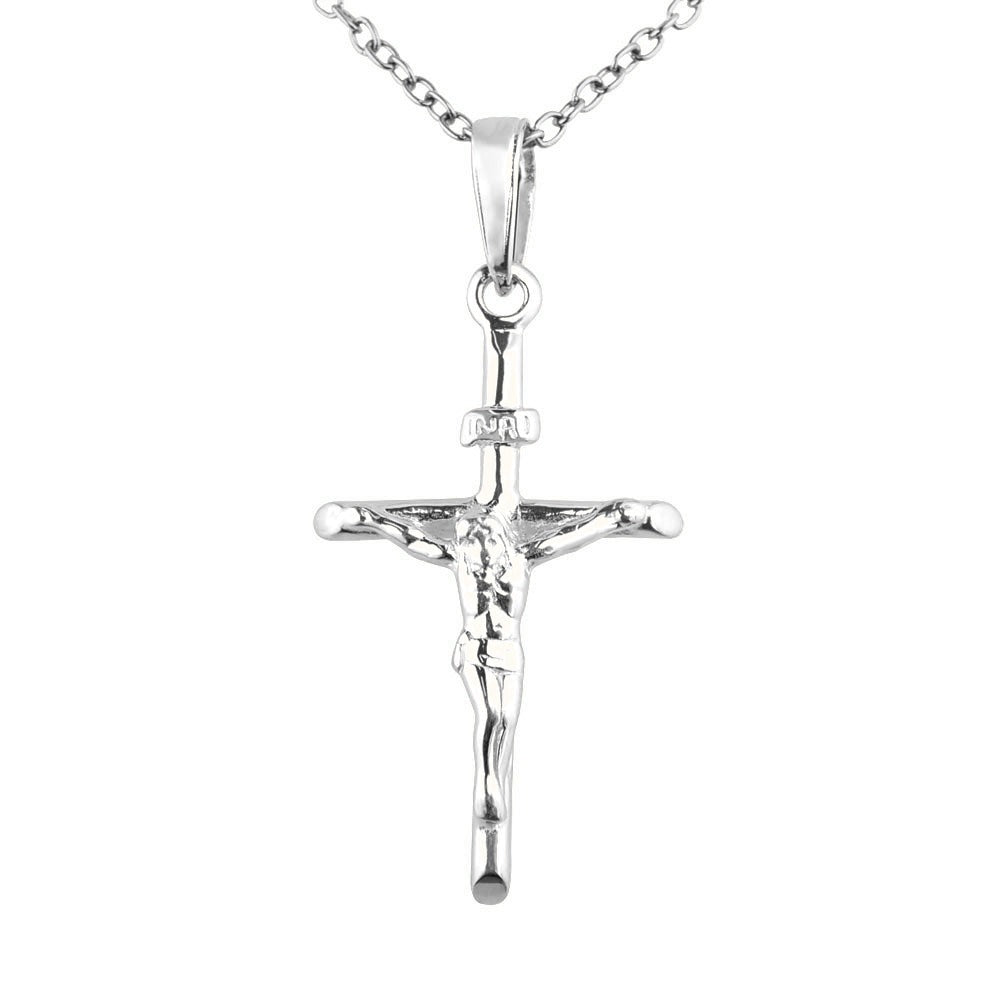 Stick Style Crucifix Pendant - Silver/Stainless