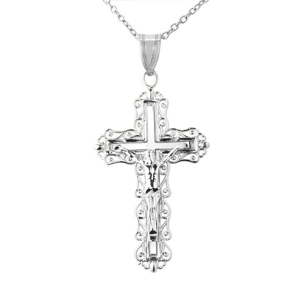 Tri-color Diamond-cut Crucifix Pendant - Silver/Stainless