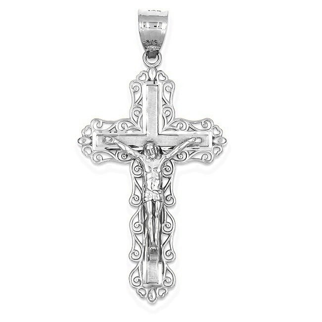 Tri-color Diamond-cut Crucifix Pendant - Silver/Stainless