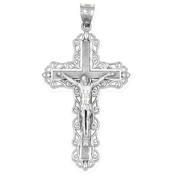 Tri-color Diamond-cut Crucifix Pendant - Silver/Stainless