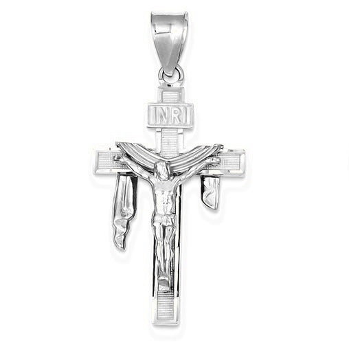 Tri-color Diamond-cut Large Draped INRI Crucifix Pendant - Silver/Stainless