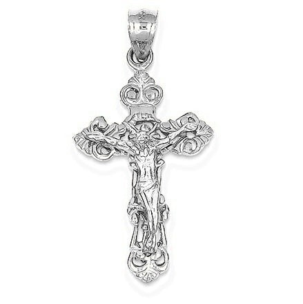 INRI Fleur De Lis Crucifix Pendant - Silver/Stainless