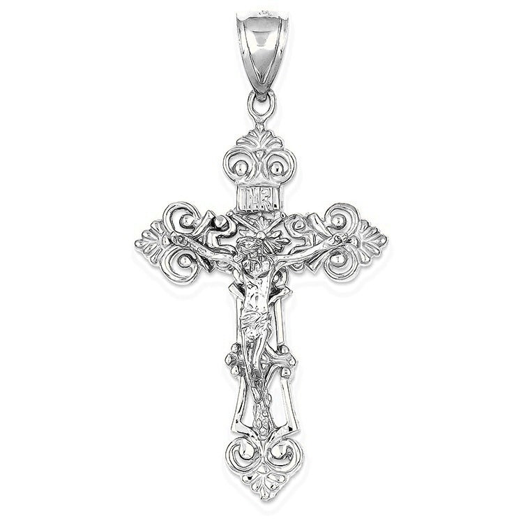 INRI Fleur De Lis Crucifix Pendant - Silver/Stainless