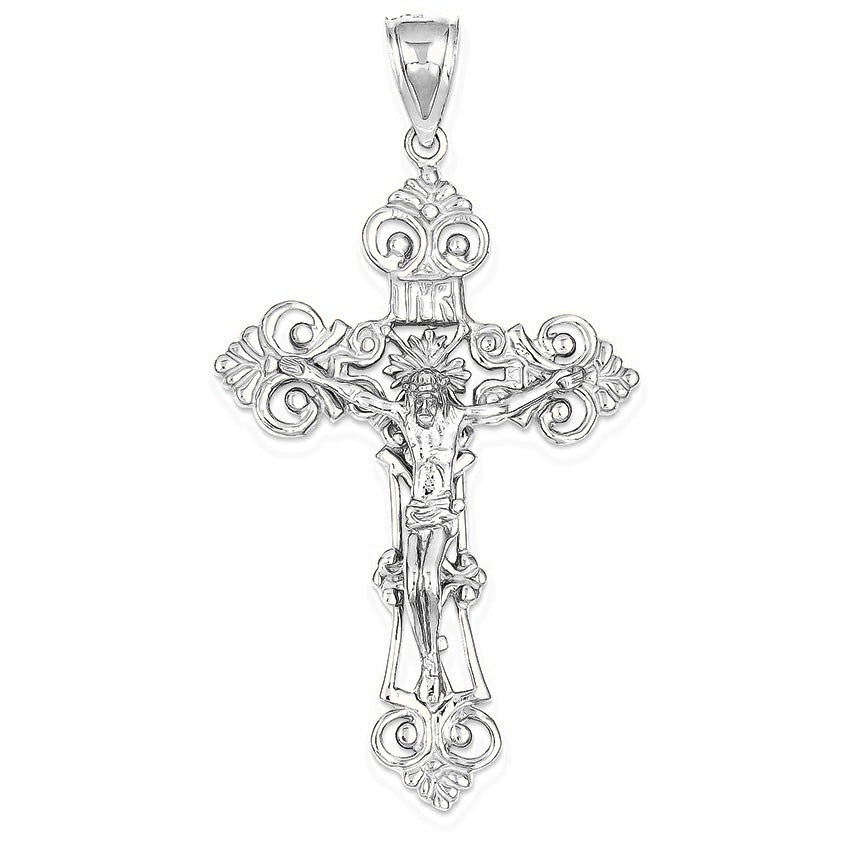 INRI Fleur De Lis Crucifix Pendant - Silver/Stainless