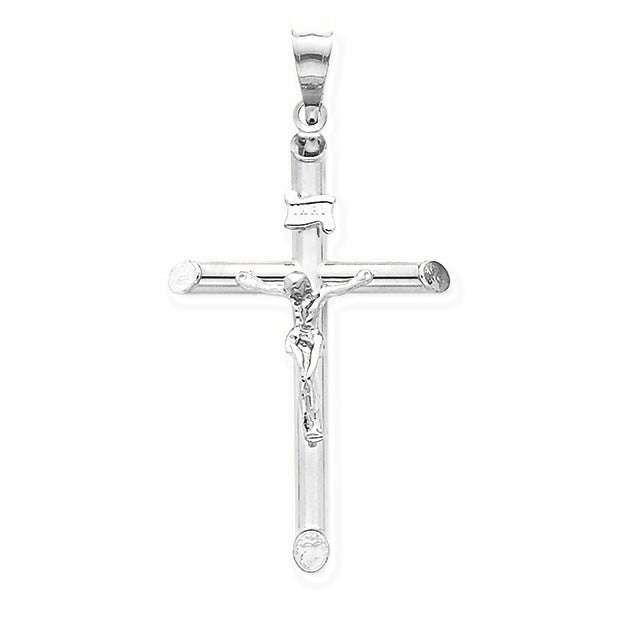 Rhodium INRI Crucifix Pendant - Silver/Stainless