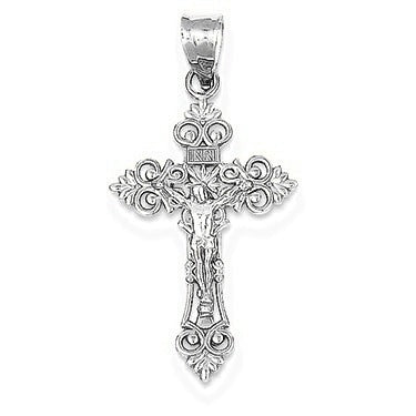 Small Lacey-edged INRI Crucifix Pendant - Silver/Stainless