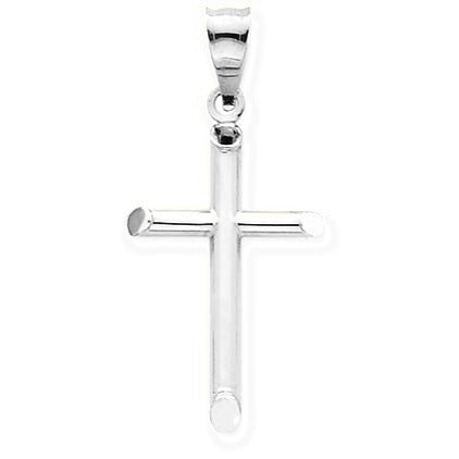 w/Rhodium 3-D Hollow Cross Pendant - Silver/Stainless