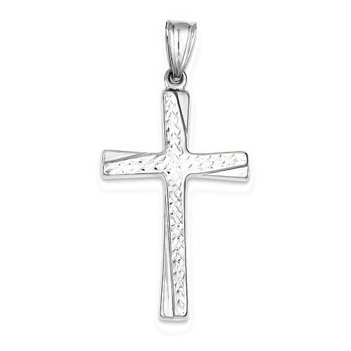 w/Rhodium Diamond-cut Cross Pendant - Silver/Stainless