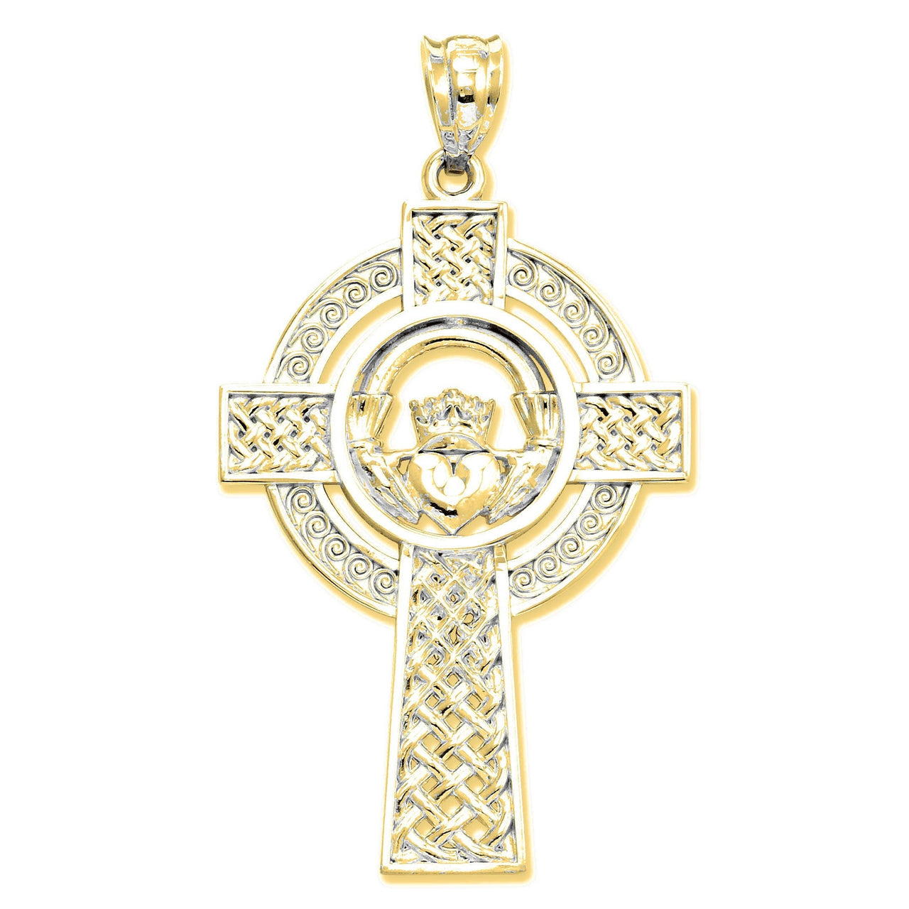 Celtic Claddagh Cross Pendant - Gold with Silver Accents