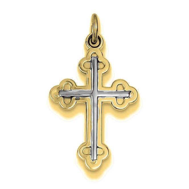 Gold -plated Cross Charm - Gold with Silver Accents
