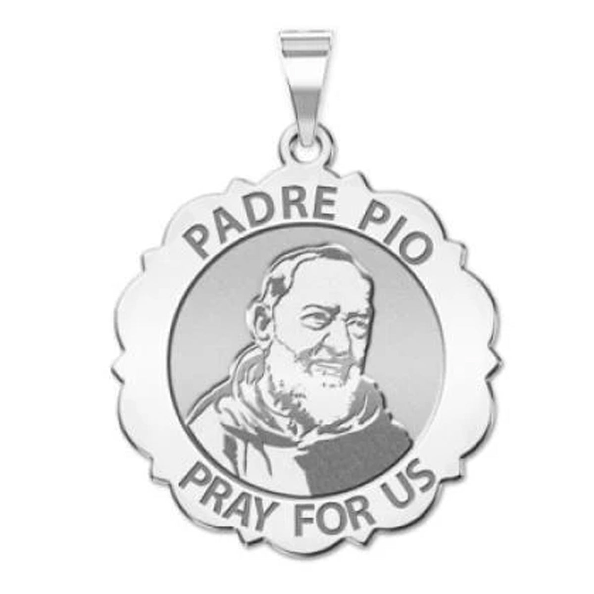 Padre Pio Scalloped Round Medal