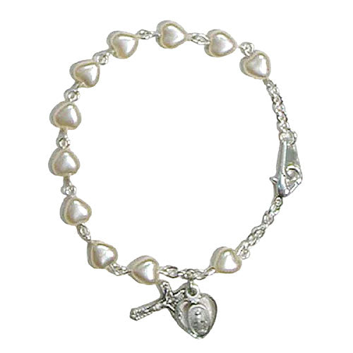 SS 6 1/2" PEARL HEART BRACELET