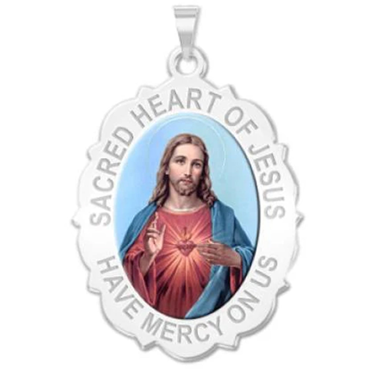 Sacred Heart of Jesus Scalloped Medal "Color"