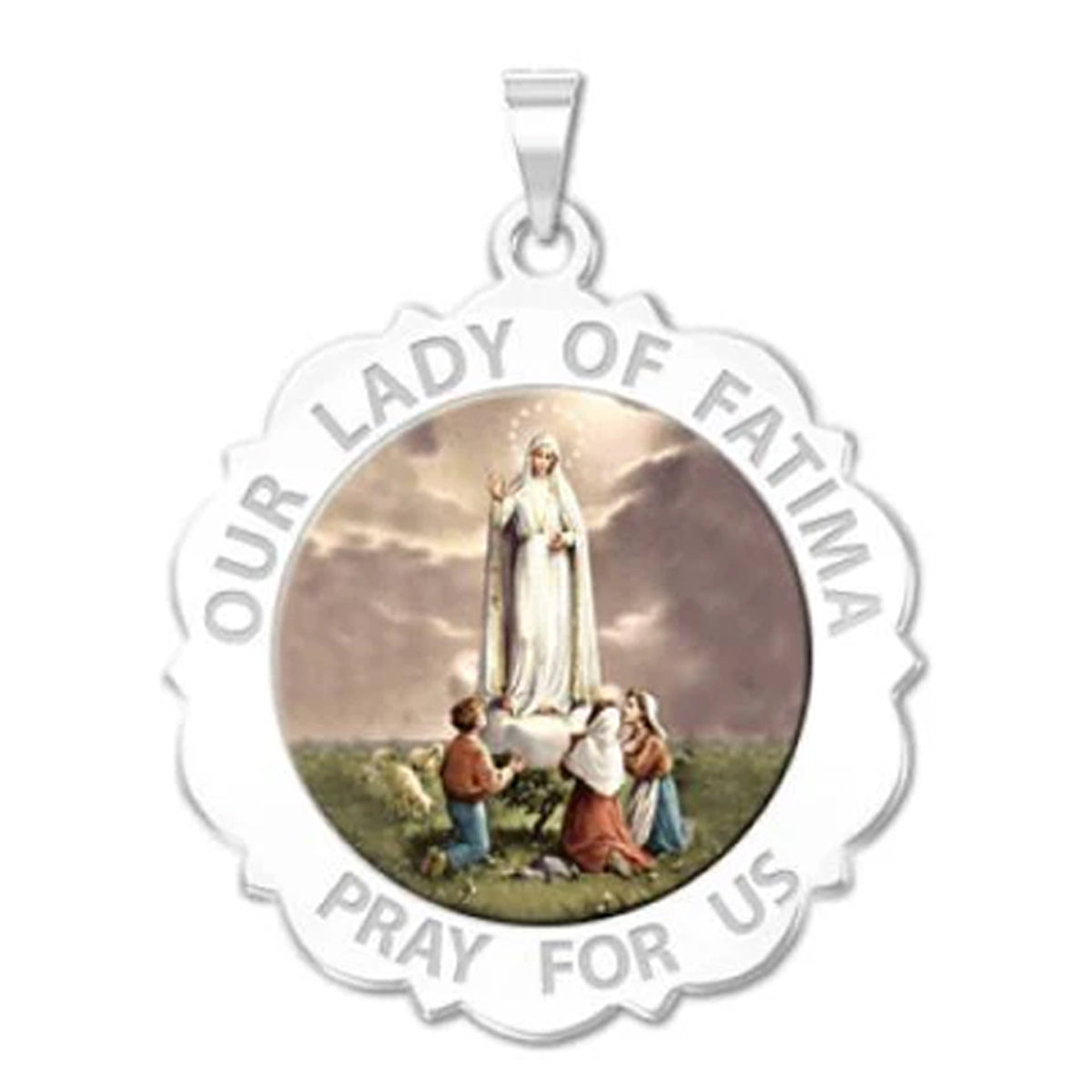 Our Lady of Fatima Scalloped Round Medal "Color"