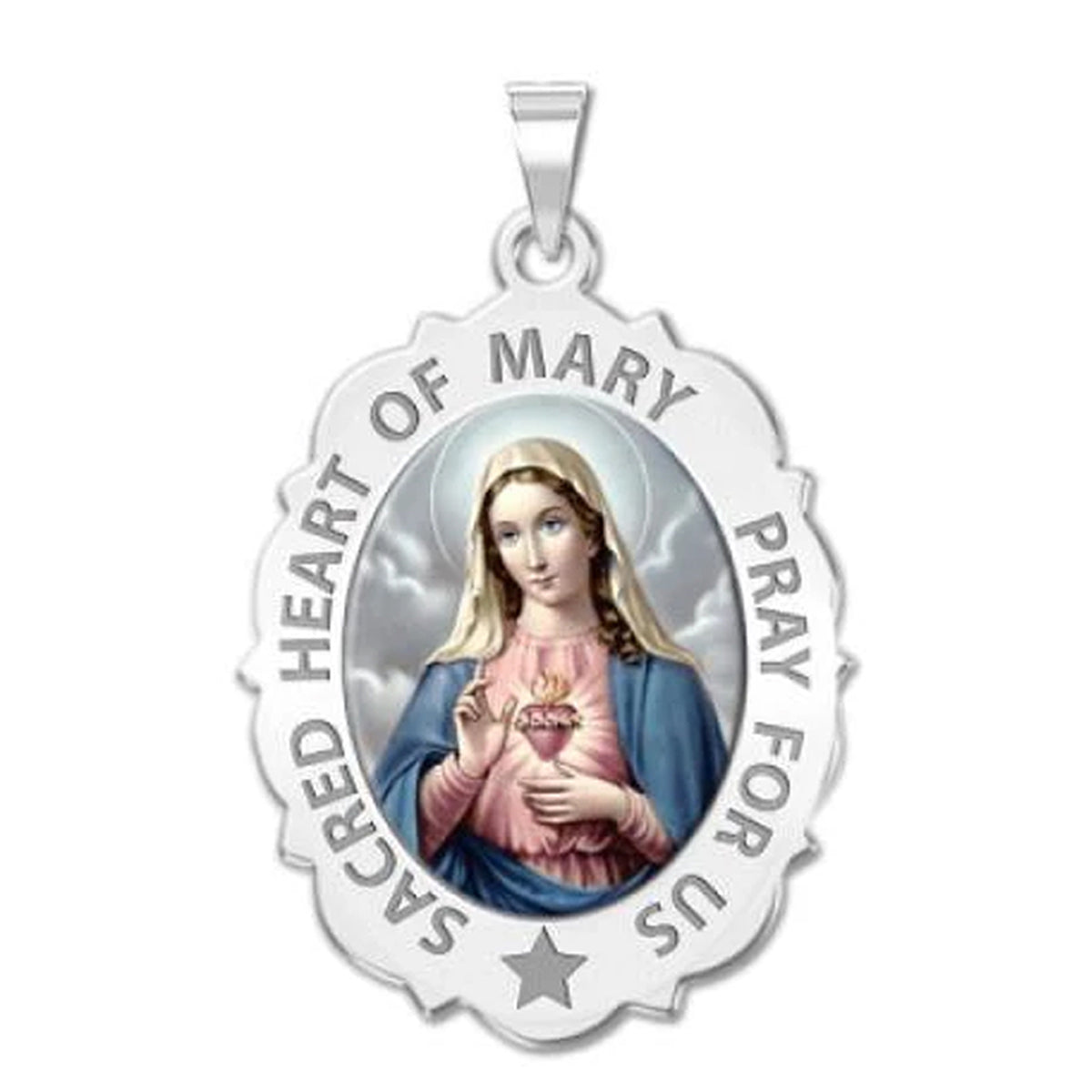 Sacred Heart Or Immaculate Heart of Mary Scalloped Medal