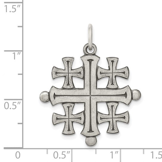 Antiqued Jerusalem Cross Pendant - Size Reference