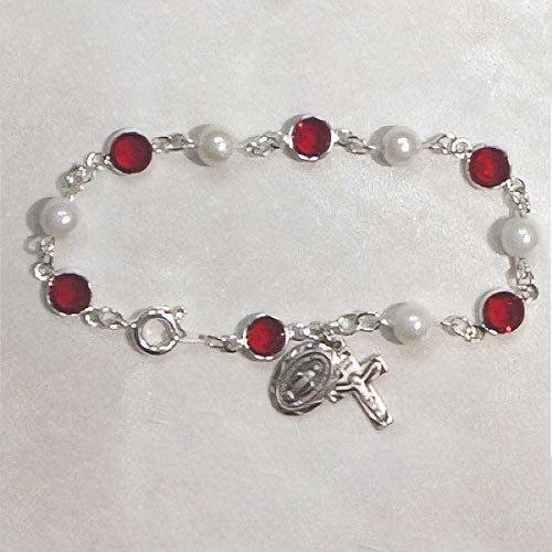 7 1/2" RED/PEARL BRACELET