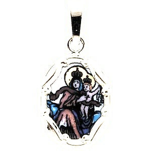 and Porcelain Scapular Religious Medal - Silver