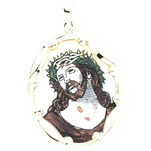 and Porcelain Ecce Homo Religious Medal - Silver