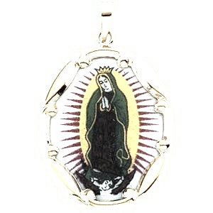 and Porcelain Our Lady of Guadalupe Religious Medal - Silver