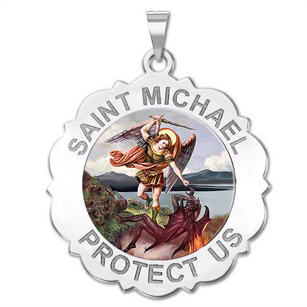 Saint Michael Scalloped Round Medal "Color"