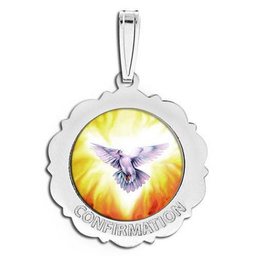 Confirmation Scalloped Round Medal - Holy Spirit "Color"