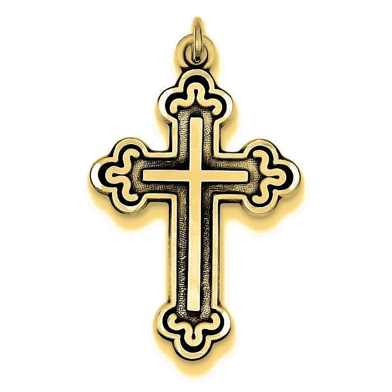 Antiqued Budded Cross Pendant - Gold