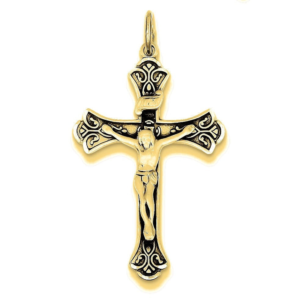 Antiqued INRI Crucifix Pendant - Gold