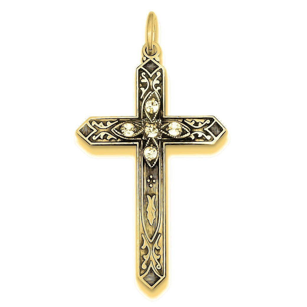April Birthstone Cross Pendant - Gold