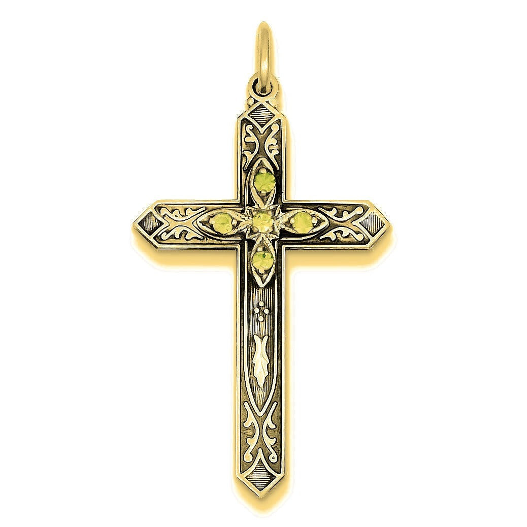 August Birthstone Cross Pendant - Gold