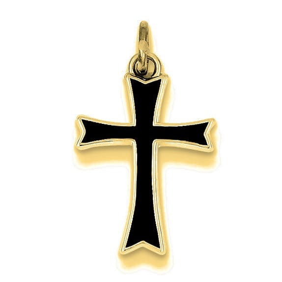 Black Enameled Cross Charm - Gold