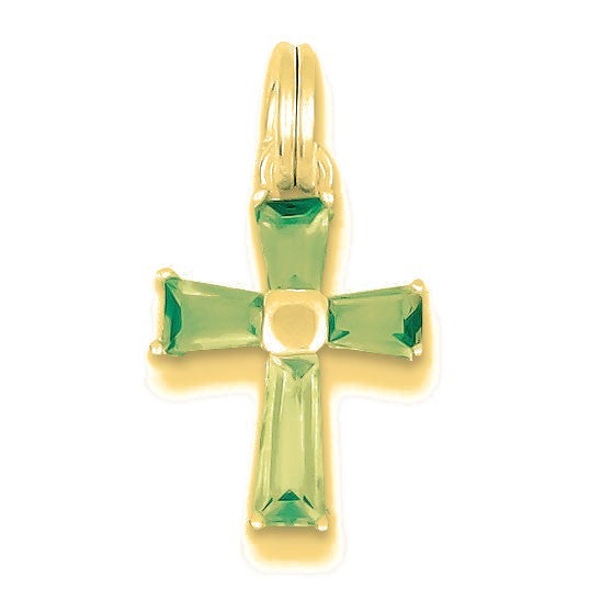 Blue CZ Cross Charm - Gold