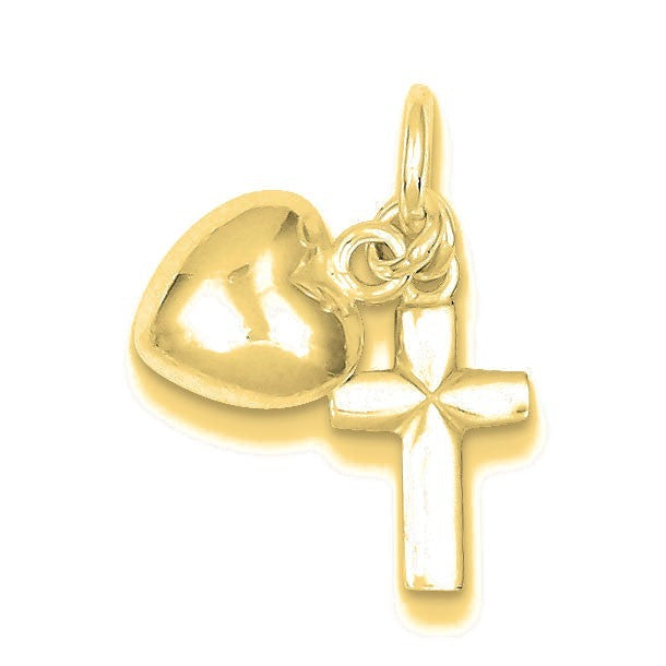 Cross with Heart Charm Pendant - Gold