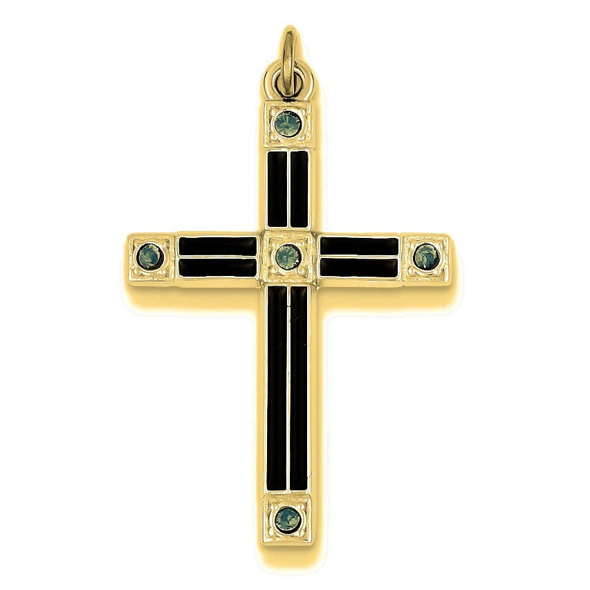 Enameled & Blue CZ Cross Pendant - Gold