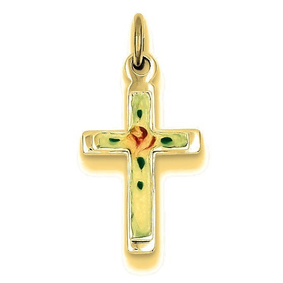 Enameled Cross Charm - Gold