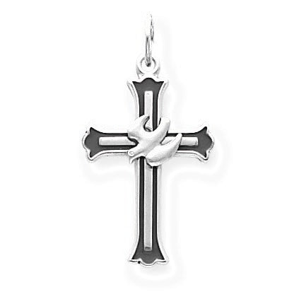 Enameled Cross w/Dove Charm - Silver/Stainless