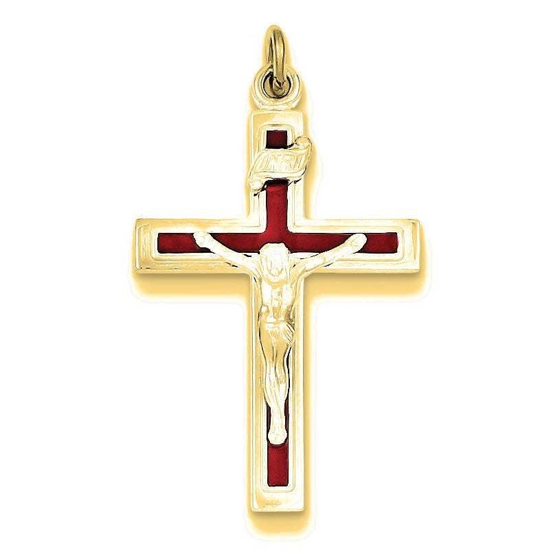 Enameled Crucifix Pendant - Gold with Silver Accents