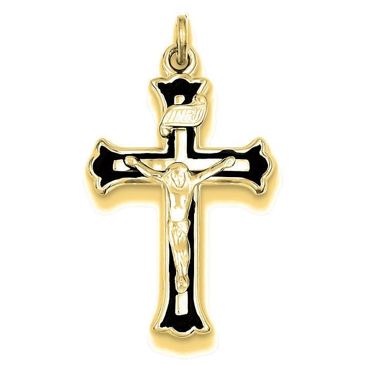 Enameled INRI Crucifix Charm - Gold