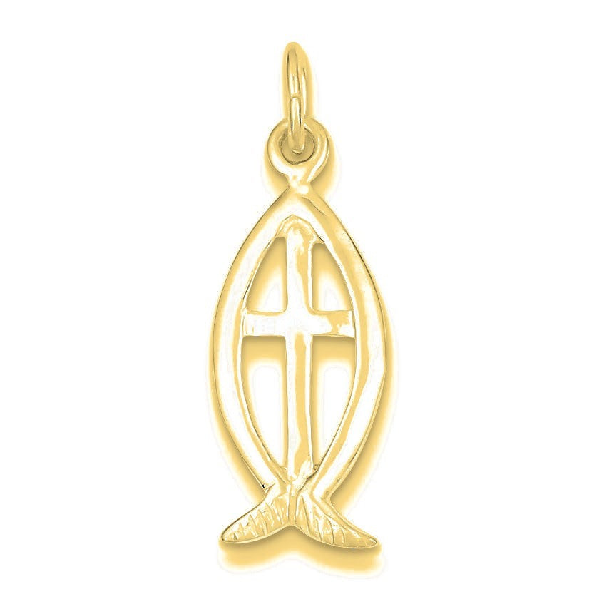 Ichthus Fish Cross Charm - Gold